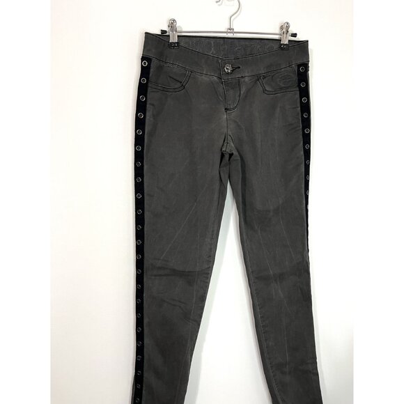 Harley Davidson Gray Studded Skinny Low Rise Pants Size 4 - Picture 3 of 10